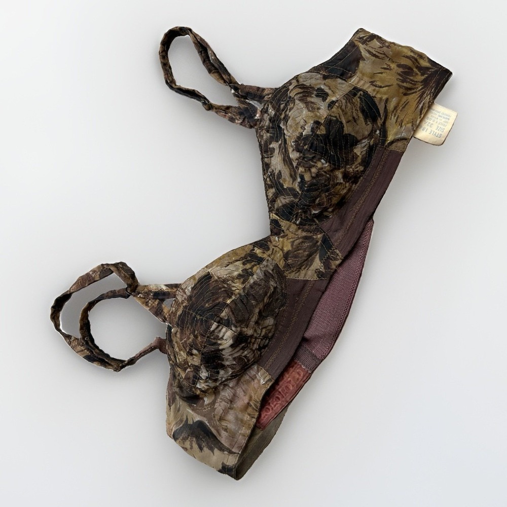 Vintage Hollywood Vette by Vassarette Bullet Bra Brown Floral Sz 32A Lingerie